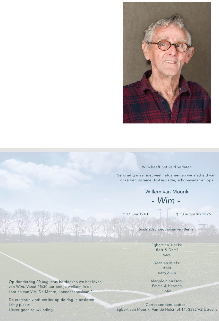 Rouwkaart Wim van Mourik